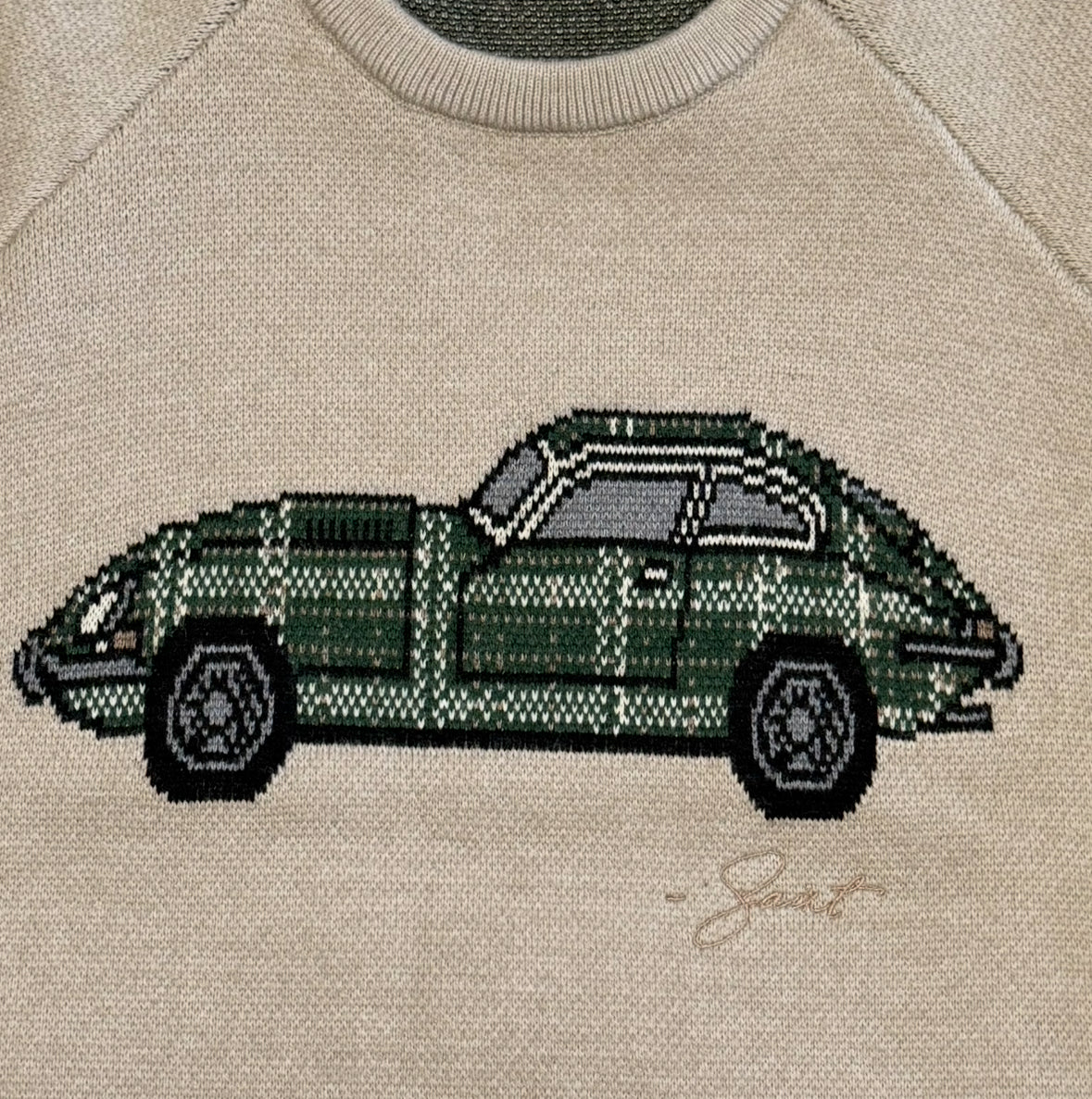 Beige wool tartan car knit (PRE ORDER)