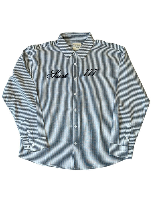 Embroidered striped linen shirt