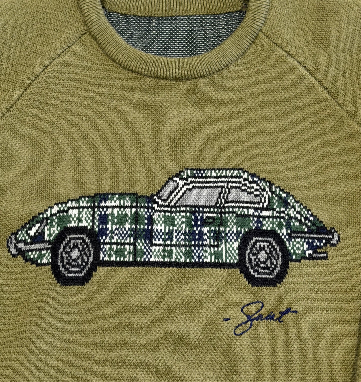 Green wool tartan car knit (PRE ORDER)