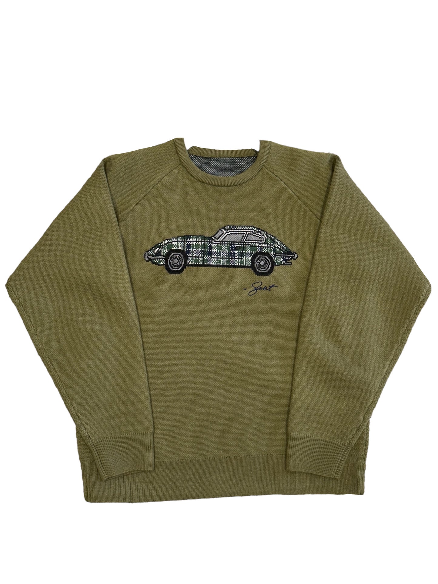 Green wool tartan car knit (PRE ORDER)